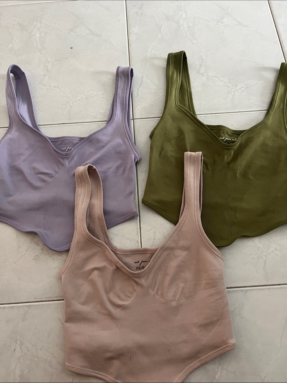 Urban Outfitters Ribbed Scoop Bralettes - Lavender, Olive & Blush